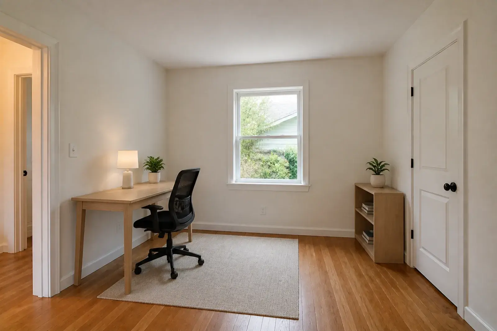 Original and staged office comparison: After — virtually staged draft