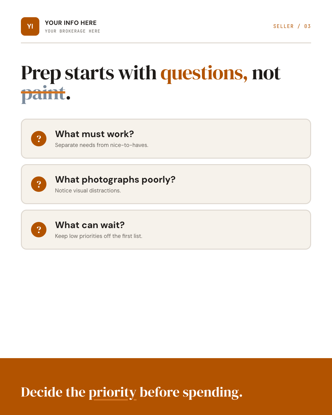 Seller prep generic branded still demonstration